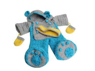 Häkelanleitung Schneeanzug in Bärenform für 35 cm Puppen, Puppenkleidung, Mütze, Loop, Handschuhe häkeln