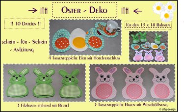 ITH Stickdatei Oster-Deko, Hase und Ei, für den 13x18 Rahmen - Sticken