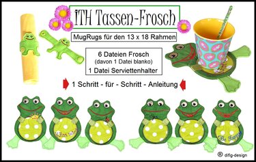 ITH Stickdatei Tassenfrosch/MugRug für den 13x18 Rahmen - Sticken