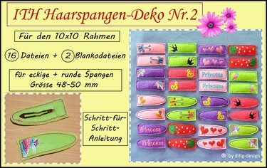 Ith Stickdateien, Haarspangen-Deko Nr.2 für den 10x10 Rahmen