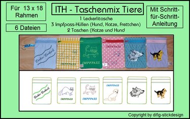 Ith Stickdateien Taschenmix Tiere für den 13x18 Rahmen - Sticken