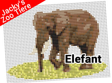 Stickbild "Elefant" für Klappkarte (10 x 15 cm Ausschnittsformat) aus der Serie Jacky's Zoo Tiere (DMC Garn) - Sticken