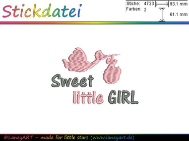 Stickdatei "Storch mit Baby - Mädchen" - Sticken