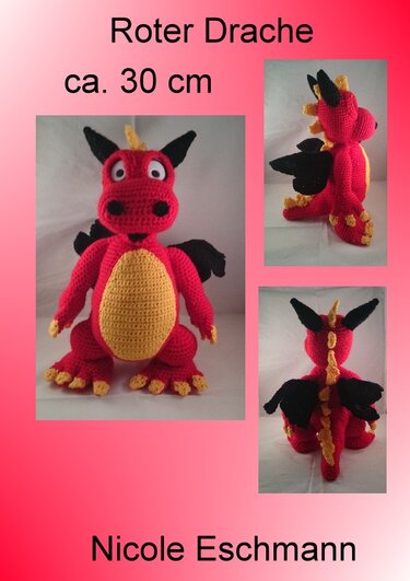 Plüschtier Roter Drache ca. 30 cm