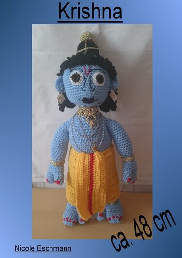 Krishna Indischer Gott Puppe ca. 48 cm Indien - Häkeln