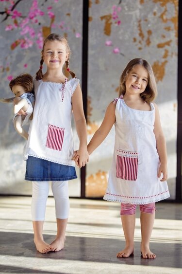 Genähte Baumwolltunika- und Kleid für Mädchen