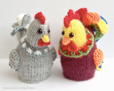 187 Knitting Pattern - Egg cozy Hen and Cockerel Rooster with eggs - Amigurumi - by Zabelina CP