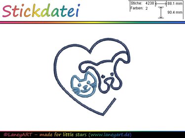 Stickdatei "Hund & Katze mit Herzumrandung" - Sticken