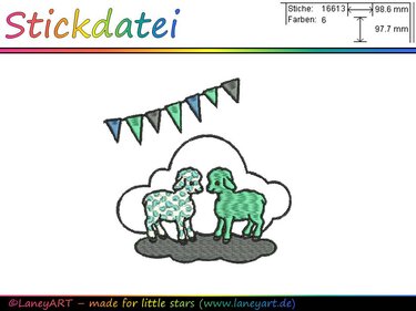 Stickdatei "Schäfchen mit Wimpelkette" - Sticken