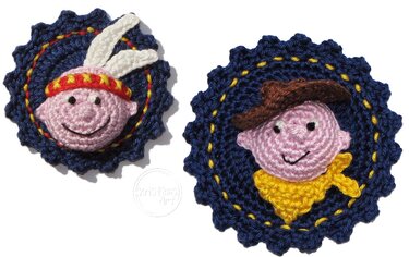 Häkelanleitung Cowboy und Indianer Applikation - Aufnäher Patch