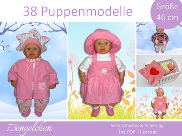 Ebook Schnittmuster 38 Modelle für Gr: 46cm Puppenkleidung - Nähen