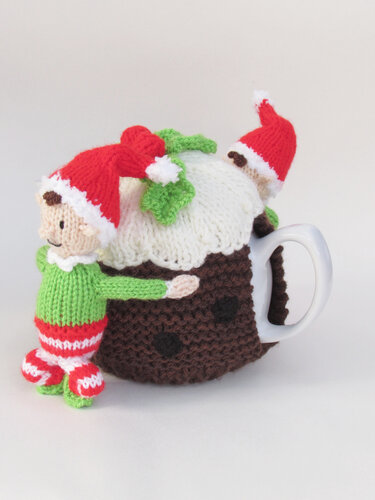 Pattern Elves and Christmas Pudding Tea Cosy - Knitting