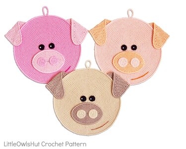 202 Crochet Patterns - Pigglet Pig Decor or potholders - Amigurumi PDF file by Zabelina CP