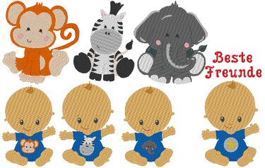 Baby Tiere Stickdatei Elefant Zebra Affe