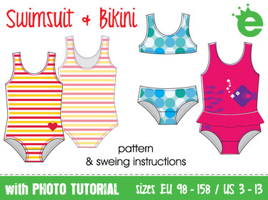 Swimsuit and bikini • EU girls sizes 98-158 • E-Book PDF sewing pattern