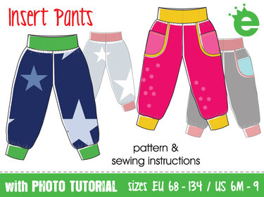 Insert pants for kids toddlers babies • sewing pattern sizes EU 68 – 134, US 6M to 9