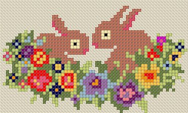 Kaninchen im Blumenbeet *Handsticken / Bügelperlen*