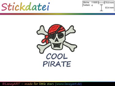 **Stickdatei "Pirat / Cool Pirate" - Format: DST & PES** - Sticken