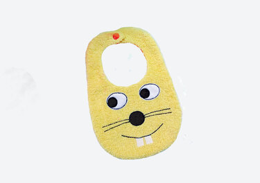 Gelbes Frottee-Babylätzchen mit gesticktem Tiergesicht und Druckknopfverschluss