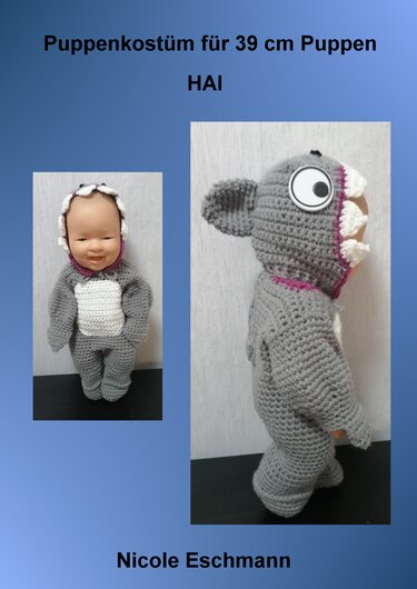 Puppenkostüm Hai 39 cm - Häkeln