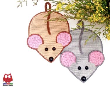 241 Crochet pattern - Rat Mice decor, potholder or decorative pillow - Amigurumi PDF file by Zabelina CP
