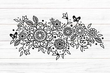 Schwarz-weiße Blumenbordüre mit Schmetterlingsmotiven