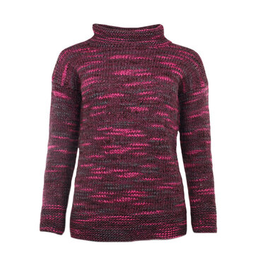Gestrickter Rollkragenpullover in Pink, Dunkelrot und Grau