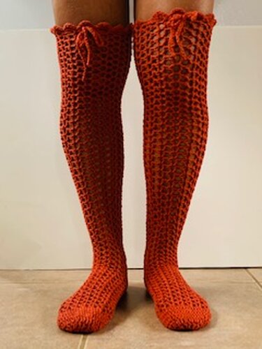Crochet Fishnet Thigh High Socks, size 6 - 10