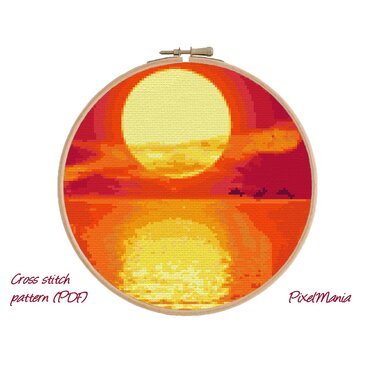 Kreuzstich * Sonnenaufgang * Grafik für Stickbild - Sticken