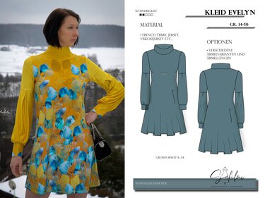 PDF-Schnittmuster Kleid Evelyn – Elegantes Design mit Stehkragen