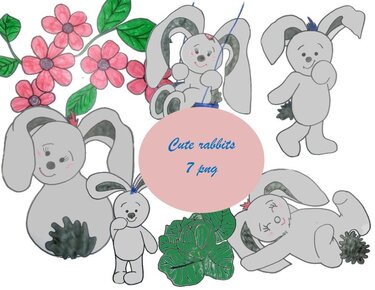 Cute Bunnies, 7 png Rabbit, clip art - Crafts