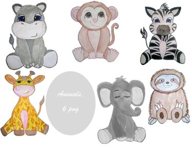Clipart Set of 6 safari animals, png - Crafts