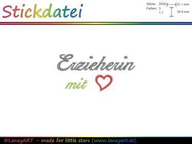 Stickdatei "Erzieherin mit Herz" - Sticken