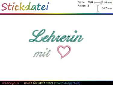 Stickdatei "Lehrerin mit Herz" - Sticken