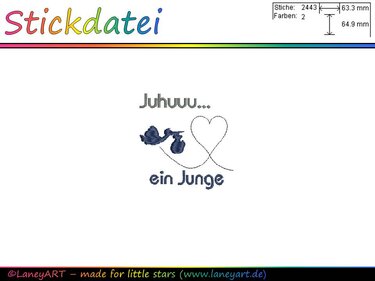 Stickdatei "Juhuuu - ein Junge (Storch)" - Sticken