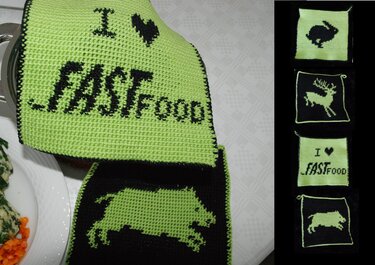 Doubleface crochet tutorial, humorous potholders on the theme of venison
