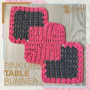 Pattern Pink Grey Table Runner - Crochet