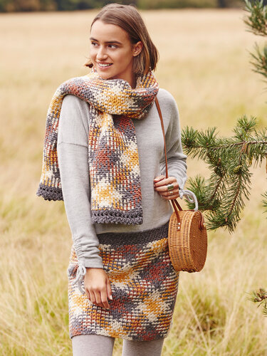 Häkelanleitung:Rock & Schal: Ein Karo, dass beim Häkeln von allein entsteht