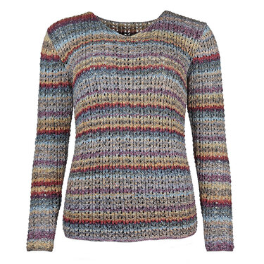 Gestreifter Damenpullover mit Ajour- und Lochmuster in gedeckten Farbtönen