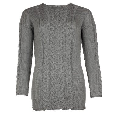 Grauer Strickpullover für Damen mit Zopfmuster