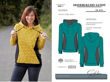 Hoodie/Kleid Sandy – PDF-Schnittmuster 32-54 | Kapuze oder Rundhals