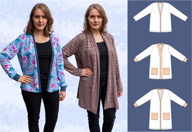 Anna Women’s Open Cardigan – 3 Lengths with Long Sleeves EU 34–50 / US 4–20 - Sewing