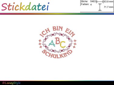 Stickdatei "ICH BIN EIN SCHULKIND" - ABC - Sticken