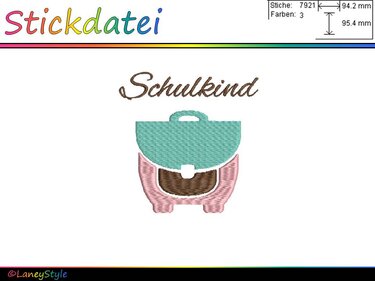 Stickdatei "SCHULKIND" - Schultasche - Sticken