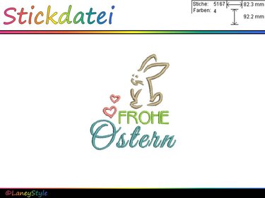 Stickdatei "Frohe Ostern - Hase mit Herzchen" - Sticken