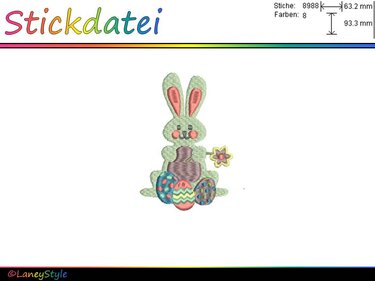 Stickdatei "Süßer Osterhase mit Ostereiern & Blume" - Sticken