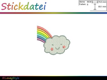 Stickdatei einer lächelnden Wolke mit Regenbogen