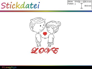Stickdatei "LOVE - Paar - Valentinstag - Hochzeit" - (DST, VP3, XXX, PES) - Sticken