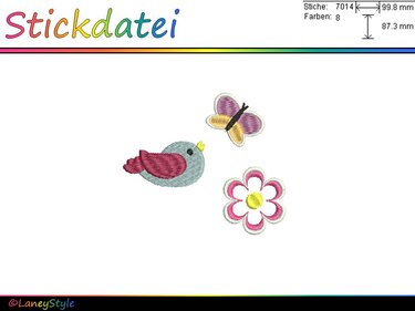 Stickdatei "Frühling Vogel Blume Schmetterling" - Sticken