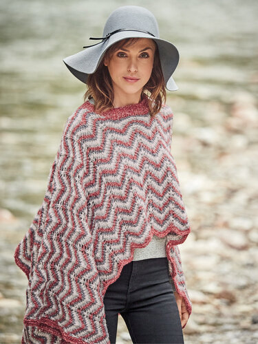 Strickanleitung: Gestreifter Poncho in Rost, Puder, Dunkel- und Hellgrau